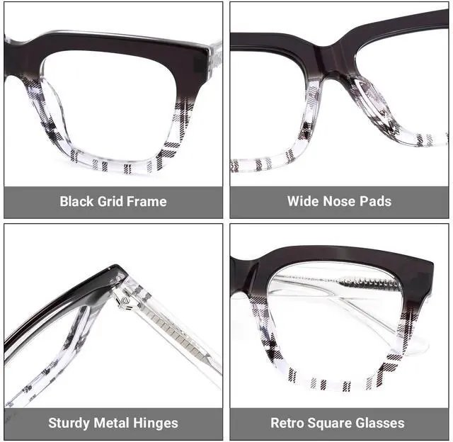 Alt view image 3 of 5 - Zeelool Square Acetate Glasses Retro Eyewear for Women Blue Light Blocking Glasses Anti Eyestrain Glasses ZJGA784822-05 Black