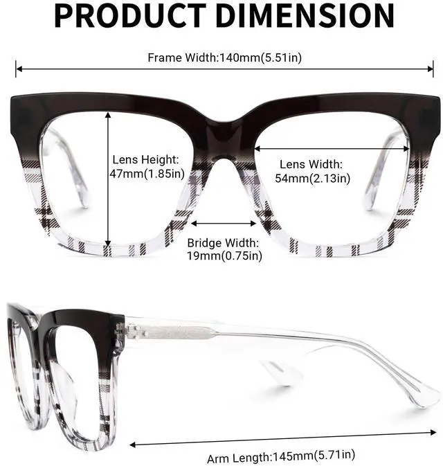 Alt view image 4 of 5 - Zeelool Square Acetate Glasses Retro Eyewear for Women Blue Light Blocking Glasses Anti Eyestrain Glasses ZJGA784822-05 Black