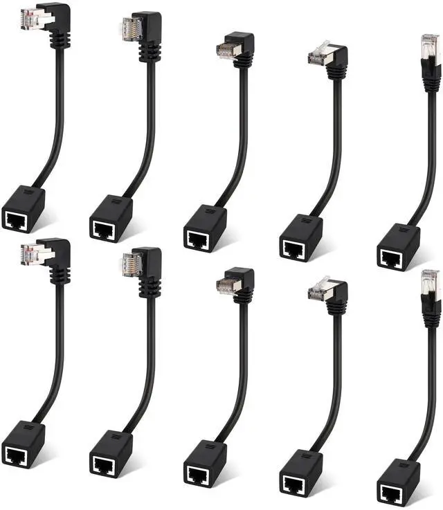 Main image of Cat 6 Ethernet Extension Cable 10 Pack,Multiple Angles(UP/Down/Left/Right/Straight), Cat6 RJ45 Network LAN Patch Cord Adapter, FTP Shielded Male to Female Connector, Supports CAT5E/CAT5-2 Feet