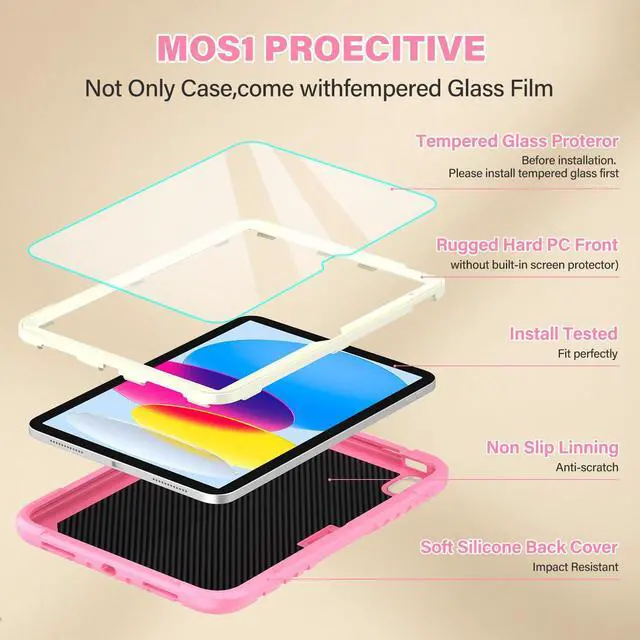 Alt view image 3 of 5 - TOMORRY for iPad (A16) 11th Generation 11 Inch 2025/iPad 10th Generation Case 10.9 Inch 2022 with Tempered Glass Screen Protector,Unicorn Stand,Shoulder Strap,for iPad 10 Case Kids Girls (Light Pink)