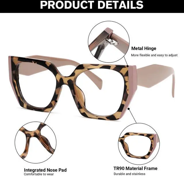 Alt view image 3 of 5 - Zeelool Blue Light Blocking Glasses, TR90 Geometric Glasses Frame for Women Eyeglasses with Clear Lenses Anti Eyestrain & UV from Computer/TV/Phone ZJGT321195-04B Tortoise-Brown