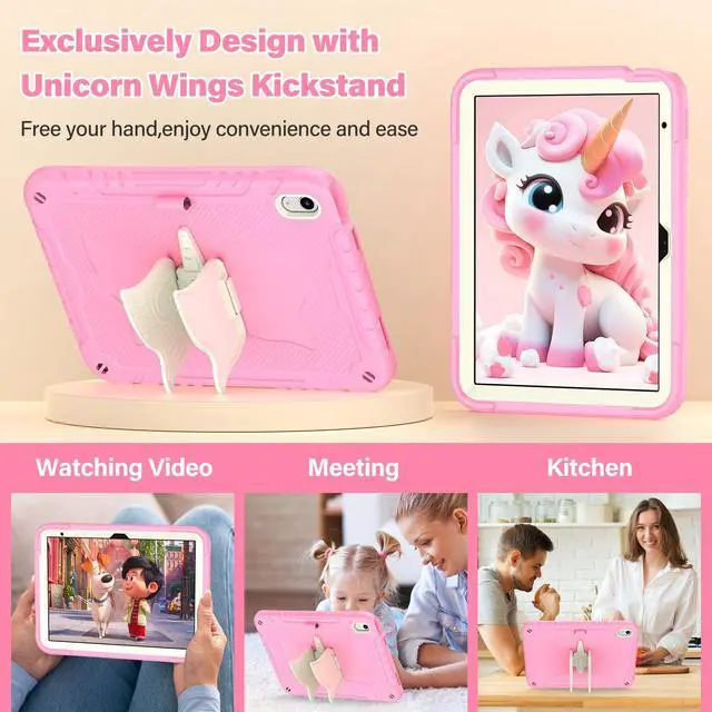 Alt view image 5 of 5 - TOMORRY for iPad (A16) 11th Generation 11 Inch 2025/iPad 10th Generation Case 10.9 Inch 2022 with Tempered Glass Screen Protector,Unicorn Stand,Shoulder Strap,for iPad 10 Case Kids Girls (Light Pink)