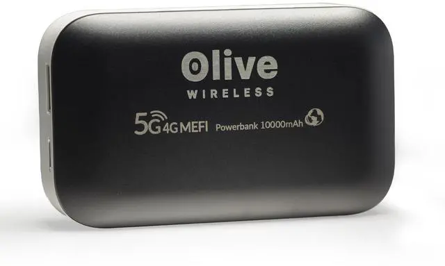 Main image of Olive Wireless MiFi Global 4G LTE WiFi Router & 10,000mAh Power Bank - Pocket Sized Travel Hotspot with Free 1GB Global Data & SIM Card, Connects to All Three US Carriers & 300 More Worldwide.