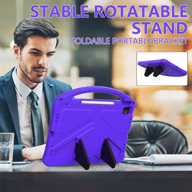 Alt view image 3 of 5 - YRH for iPad Air 13 inch M2/M4 Case Kids 2024/2025, for iPad Pro 12.9 inch Case, EVA Shockproof Cover with Strap Handle Stand, Purple