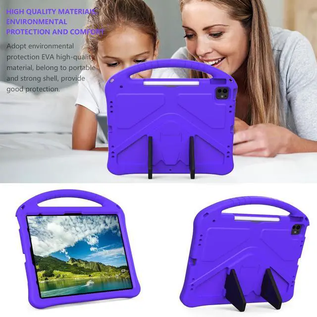 Alt view image 4 of 5 - YRH for iPad Air 13 inch M2/M4 Case Kids 2024/2025, for iPad Pro 12.9 inch Case, EVA Shockproof Cover with Strap Handle Stand, Purple