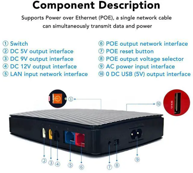 Alt view image 3 of 5 - UPS Power Supply 5V 2A, 9V 12V DC 15V 24V POE, Backup Battery Pack for Router Camera, Fingerprint Attendance Machine