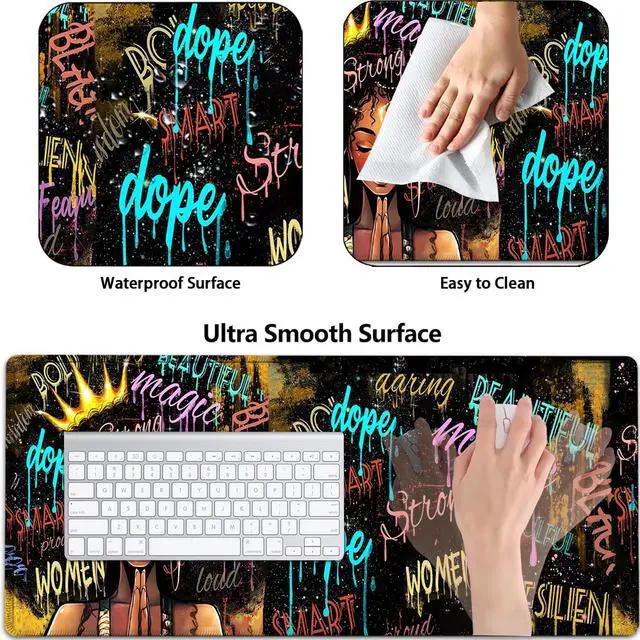 Alt view image 2 of 5 - Large Gaming Mouse Pad+ Keyboard Wrist Rest Set, Ergonomics Memory Foam Mouse Mat Wrist Rest Support, Waterproof Extended Mousepad 31.5x11.8in, African American Black Women Graffiti Girl Desk Pad