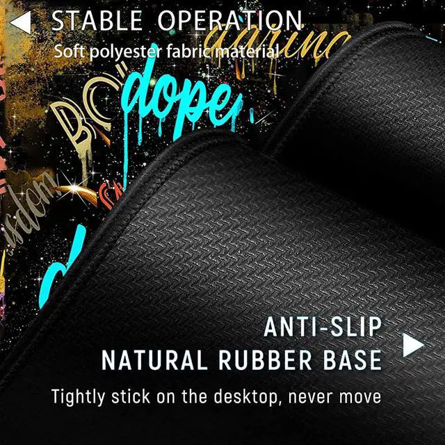 Alt view image 3 of 5 - Large Gaming Mouse Pad+ Keyboard Wrist Rest Set, Ergonomics Memory Foam Mouse Mat Wrist Rest Support, Waterproof Extended Mousepad 31.5x11.8in, African American Black Women Graffiti Girl Desk Pad