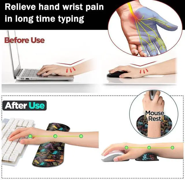 Alt view image 5 of 5 - Large Gaming Mouse Pad+ Keyboard Wrist Rest Set, Ergonomics Memory Foam Mouse Mat Wrist Rest Support, Waterproof Extended Mousepad 31.5x11.8in, African American Black Women Graffiti Girl Desk Pad