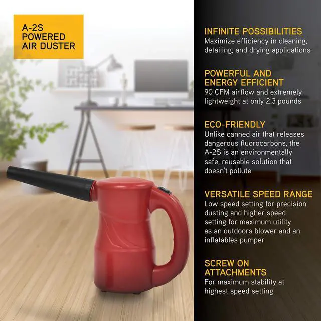 Alt view image 2 of 5 - XPOWER A-2S Cyber Duster Electric Air Duster for Dusting, Drying, Inflating, Blowing, Car Detailing, Computer, Leaf Blowing, 90 CFM, 2 Nozzles + 1 Brush, High Performance Motor, Eco-Friendly, Red