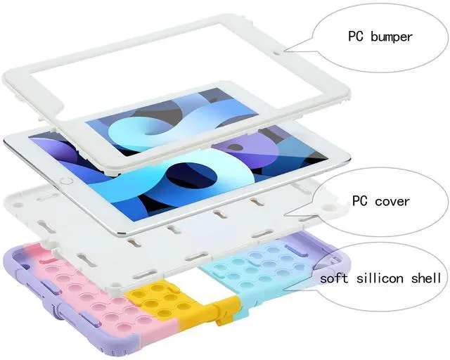 Alt view image 3 of 4 - XZC Case for iPad 6th Generation/5th Generation (9.7 inch 2018/2017 Model)/iPad Air 2 Case/iPad Pro 9.7 Case Shockproof Cover with Pencil Holder and Strap (Rainbow 2)