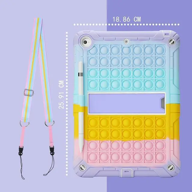 Alt view image 4 of 4 - XZC Case for iPad 6th Generation/5th Generation (9.7 inch 2018/2017 Model)/iPad Air 2 Case/iPad Pro 9.7 Case Shockproof Cover with Pencil Holder and Strap (Rainbow 2)