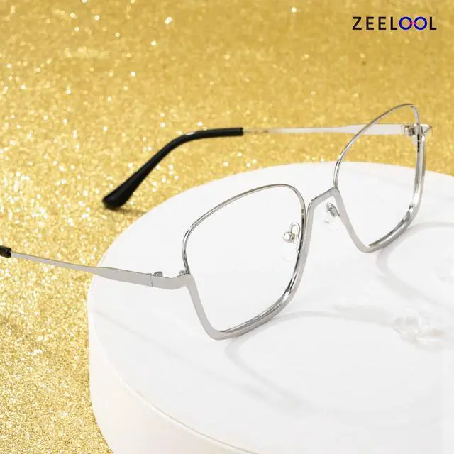 Alt view image 2 of 5 - Zeelool Stylish Oversized Metal Square Blue Light Blocking Glasses for Women Computer Glasses Malidy ZJGM743257-02 Silver