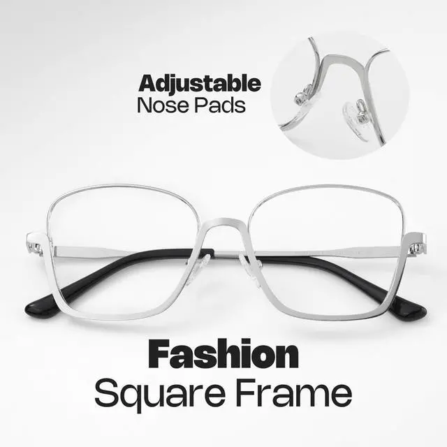 Alt view image 5 of 5 - Zeelool Stylish Oversized Metal Square Blue Light Blocking Glasses for Women Computer Glasses Malidy ZJGM743257-02 Silver