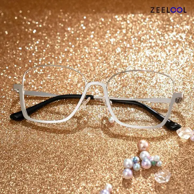 Alt view image 3 of 5 - Zeelool Stylish Oversized Metal Square Blue Light Blocking Glasses for Women Computer Glasses Malidy ZJGM743257-02 Silver