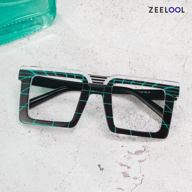 Alt view image 5 of 5 - Zeelool Blue Light Blocking Glasses for Men Women, Square Glasses Frame Eyeglasses with Clear Lenses Anti Eyestrain & UV from Computer/TV/Phone ZJGA924025-02B
