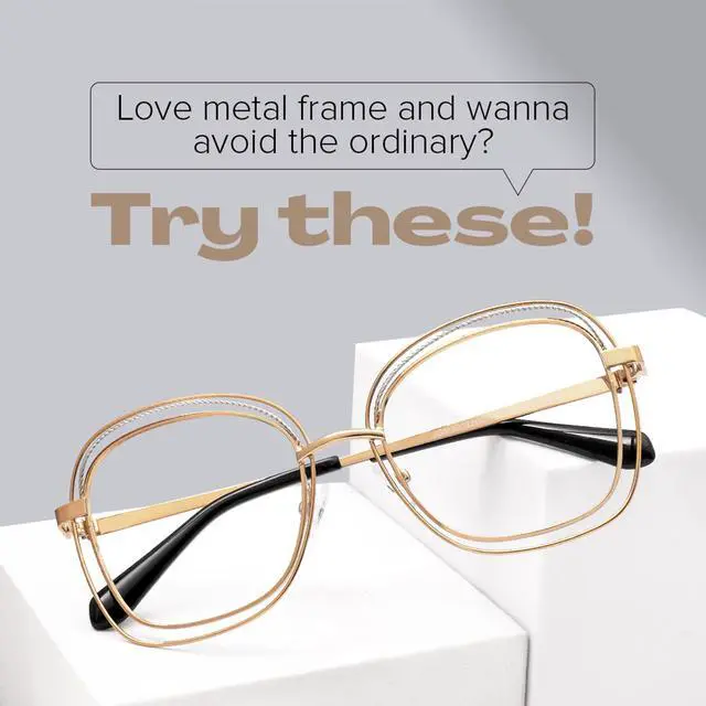 Alt view image 3 of 5 - Zeelool Square Blue Light Blocking Glasses, Metal Frame Glasses for Women Eyeglasses with Clear Lens Anti Eyestrain & UV from Computer/TV/Phone ZJGM923220-01B Gold