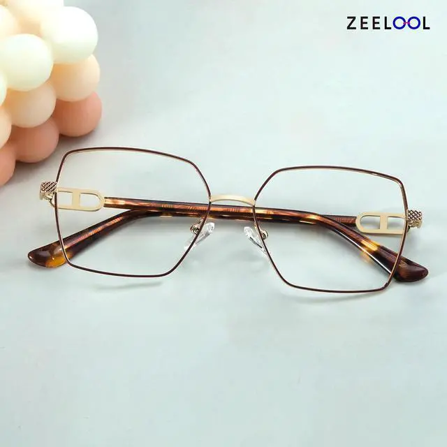 Alt view image 5 of 5 - Zeelool Blue Light Blocking Glasses for Women, Metal Fashion Glasses Frame Eyeglasses with Non-prescription Clear Lenses ZJGM374867-05B