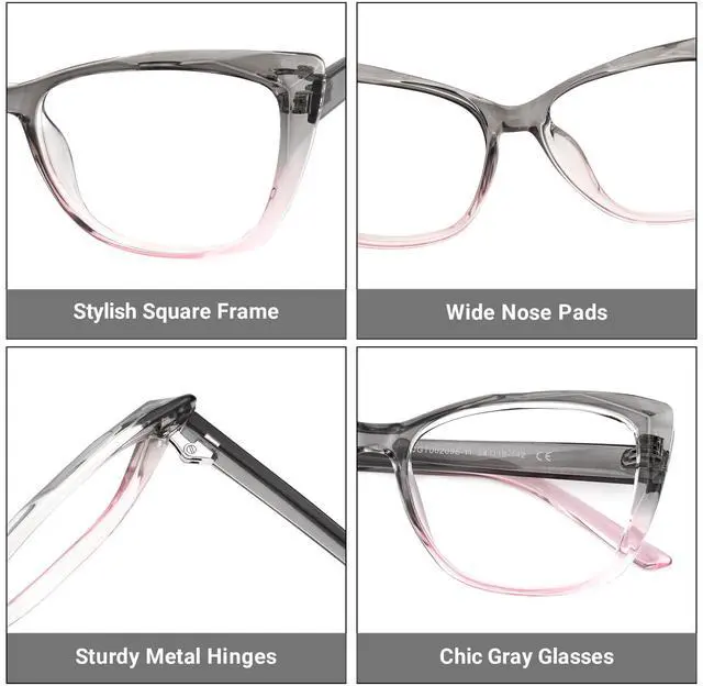 Alt view image 4 of 5 - Zeelool TR90 Square Glasses for Women Blue Light Blocking Glasses Anti Eyestrain Glasses Farris ZJGT002098-11 Gray