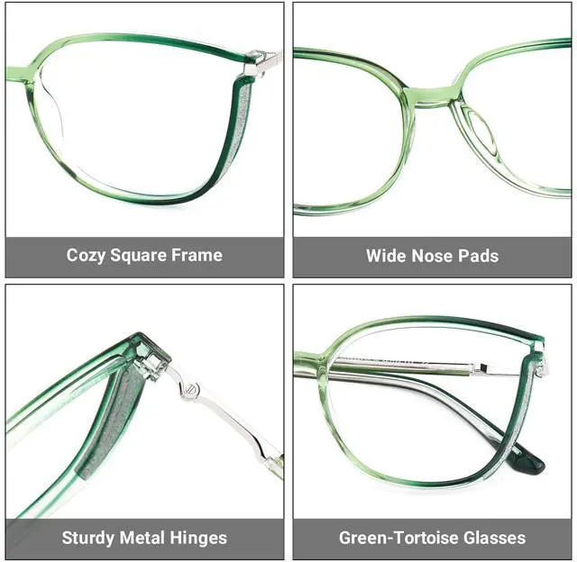 Alt view image 5 of 5 - Zeelool TR90 Cat Eye Glasses Chic Eyewear for Women Blue Light Blocking Glasses Anti Eyestrain Glasses Rodz ZJGT548130-25B Green-Tortoise