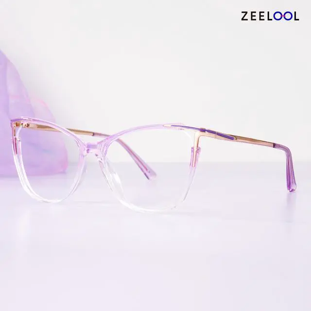 Alt view image 3 of 5 - Zeelool Blue Light Blocking Glasses, Cat Eye Glasses Frame for Women Eyeglasses with Non-prescription Clear Lenses ZJGX368841-17B