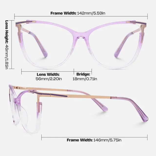 Alt view image 5 of 5 - Zeelool Blue Light Blocking Glasses, Cat Eye Glasses Frame for Women Eyeglasses with Non-prescription Clear Lenses ZJGX368841-17B