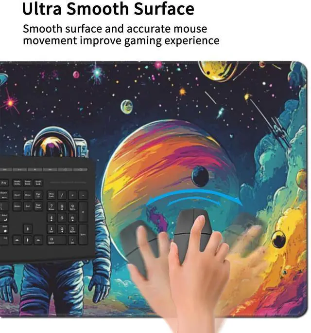 Alt view image 3 of 5 - ZOCOZY Extra Large Gaming Mouse Pad 48"x24", Non-Slip Rubber Base Galaxy Astronaut Space Mouse Pad, Waterproof Keyboard Mat with Stitched Edges for Work, Game, Office, Desk