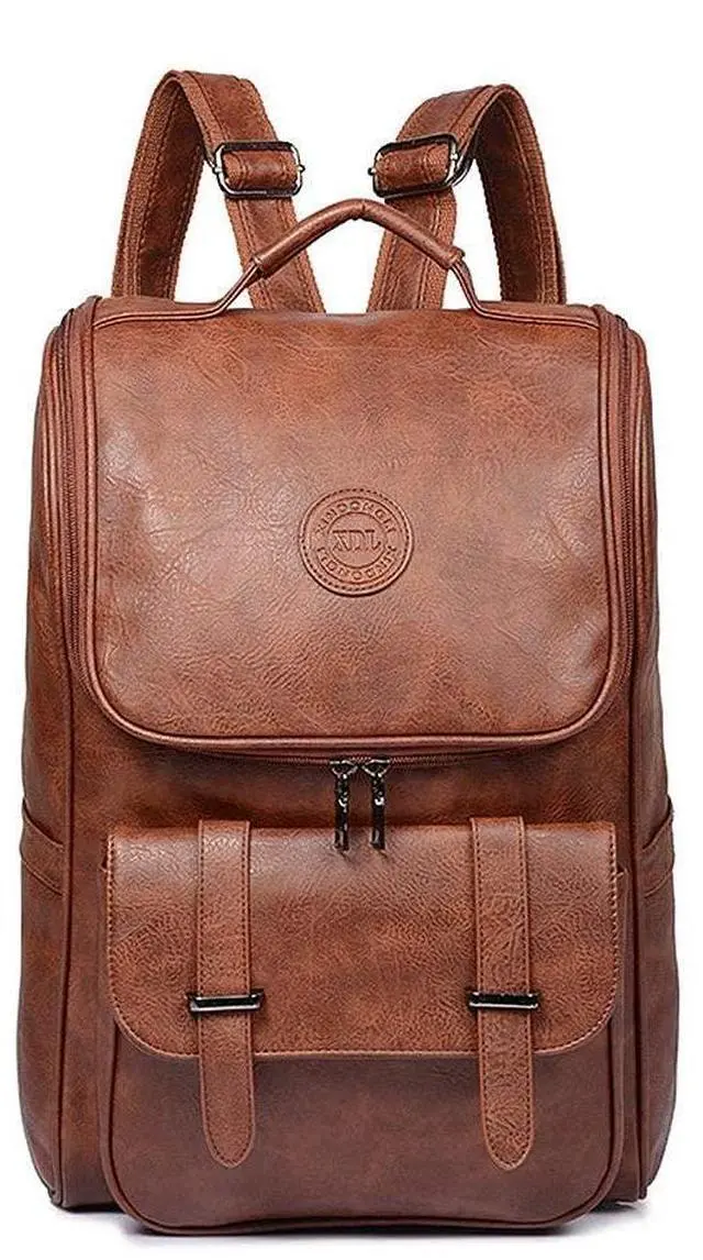 Main image of QWARVEL Vegan Faux Leather Laptop Backpack for Men Women, Fashion Laptop Bag, Travel Waterproof Backpack, Brown