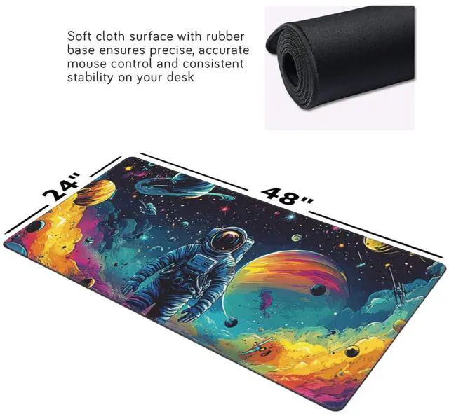 Alt view image 5 of 5 - ZOCOZY Extra Large Gaming Mouse Pad 48"x24", Non-Slip Rubber Base Galaxy Astronaut Space Mouse Pad, Waterproof Keyboard Mat with Stitched Edges for Work, Game, Office, Desk