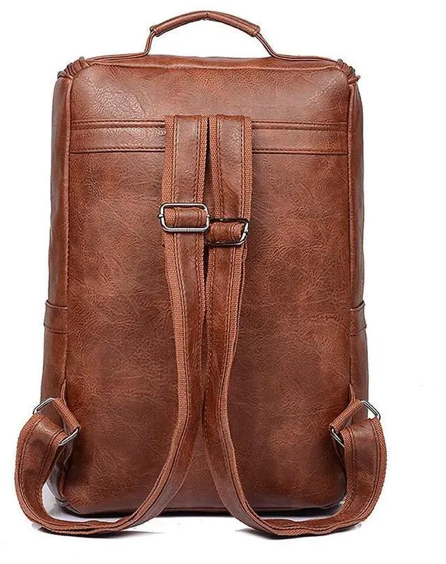 Alt view image 5 of 5 - QWARVEL Vegan Faux Leather Laptop Backpack for Men Women, Fashion Laptop Bag, Travel Waterproof Backpack, Brown