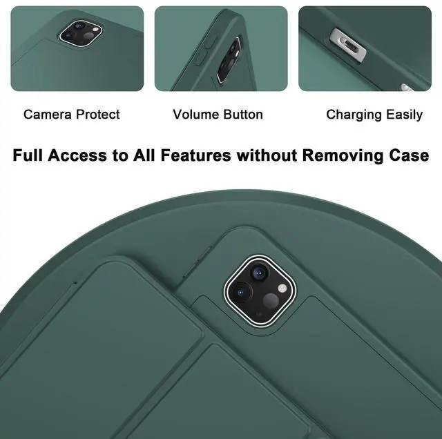 Alt view image 3 of 5 - ZryXal 2024 iPad Pro 11 Inch Case M4 (5th Generation) with Pencil Holder, Smart iPad Case [Support Pencil Pro and Pencil (USB-C)], Support Touch ID and Auto Wake/Sleep (New Midnight Green)