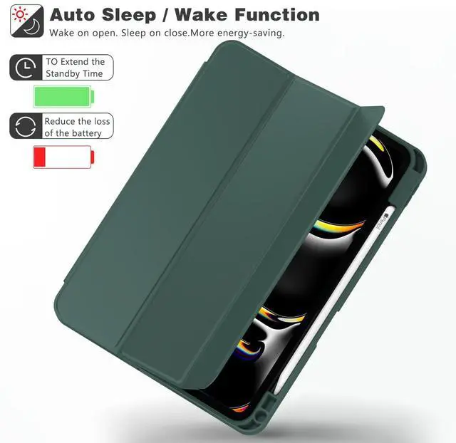 Alt view image 4 of 5 - ZryXal 2024 iPad Pro 11 Inch Case M4 (5th Generation) with Pencil Holder, Smart iPad Case [Support Pencil Pro and Pencil (USB-C)], Support Touch ID and Auto Wake/Sleep (New Midnight Green)