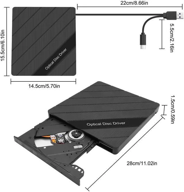 Alt view image 2 of 5 - XMSJSIY External CD/DVD Drive for Laptop USB 3.0 Type-C Portable CD/DVD ROM +/-RW Drive Burner Writer Player Reader Disk Duplicator with USB 3.0/Type-C/SD/TF Card Ports 8 in 1 for Desktop PC Mac
