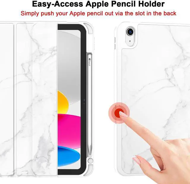 Alt view image 4 of 5 - ZryXal iPad (A16) Case/iPad 10th Generation Case [11-Inch 2025/10.9 Inch 2022] with Pencil Holder, Smart Cover with Soft TPU Back [Support Auto Wake/Sleep] (Marble White)