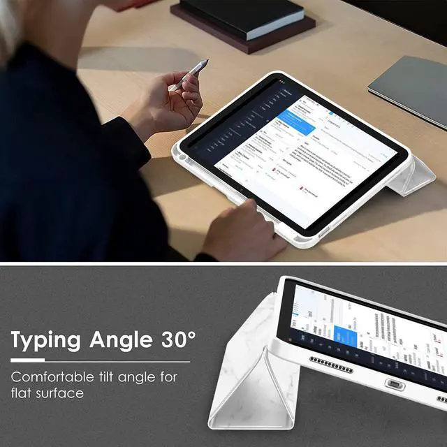 Alt view image 5 of 5 - ZryXal iPad (A16) Case/iPad 10th Generation Case [11-Inch 2025/10.9 Inch 2022] with Pencil Holder, Smart Cover with Soft TPU Back [Support Auto Wake/Sleep] (Marble White)