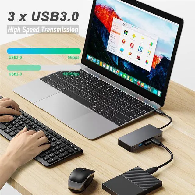 Alt view image 3 of 5 - USB C to Dual HDMI Docking Station, USB C to Dual HDMI(4K@30Hz) Multiport Adapter, Type C Hub with 2 HD Monitors, 100W PD All in one for Dell HP MacBook Laptop (7 in 1 2HDMI+3USB3.0