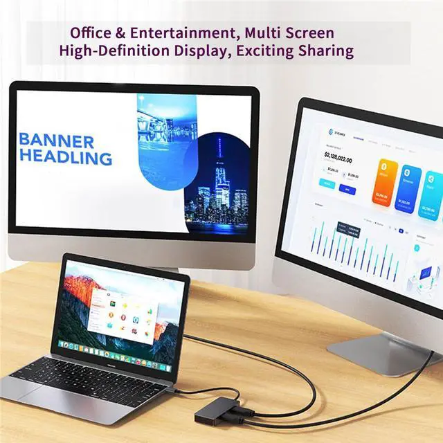 Alt view image 4 of 5 - USB C to Dual HDMI Docking Station, USB C to Dual HDMI(4K@30Hz) Multiport Adapter, Type C Hub with 2 HD Monitors, 100W PD All in one for Dell HP MacBook Laptop (7 in 1 2HDMI+3USB3.0
