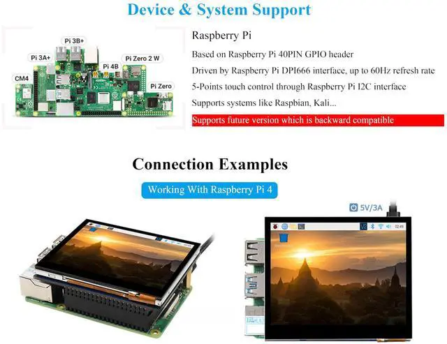 Alt view image 3 of 5 - UeeKKoo 3.5inch DPI LCD Compatible with Raspberry Pi 5/4B/3B+/3B/2B/Zero/Zero W/WH/Zero 2W, Capacitive Touch Screen, 640x480 Resolution IPS LCD,Toughened Glass Cover, Low Power
