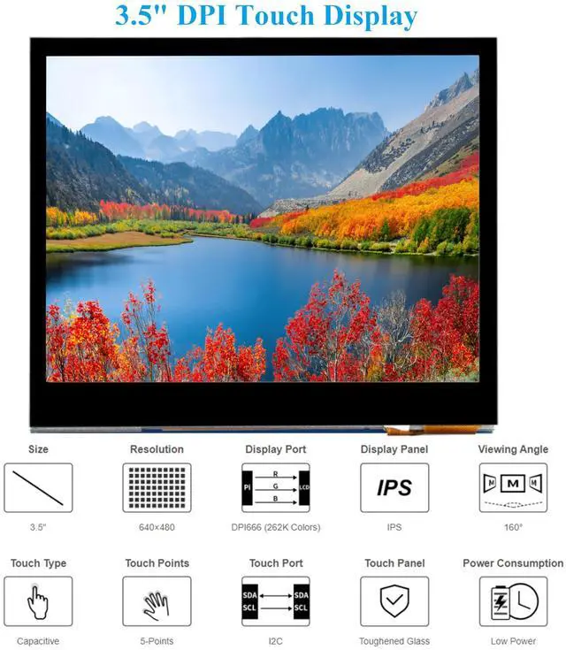 Alt view image 2 of 5 - UeeKKoo 3.5inch DPI LCD Compatible with Raspberry Pi 5/4B/3B+/3B/2B/Zero/Zero W/WH/Zero 2W, Capacitive Touch Screen, 640x480 Resolution IPS LCD,Toughened Glass Cover, Low Power