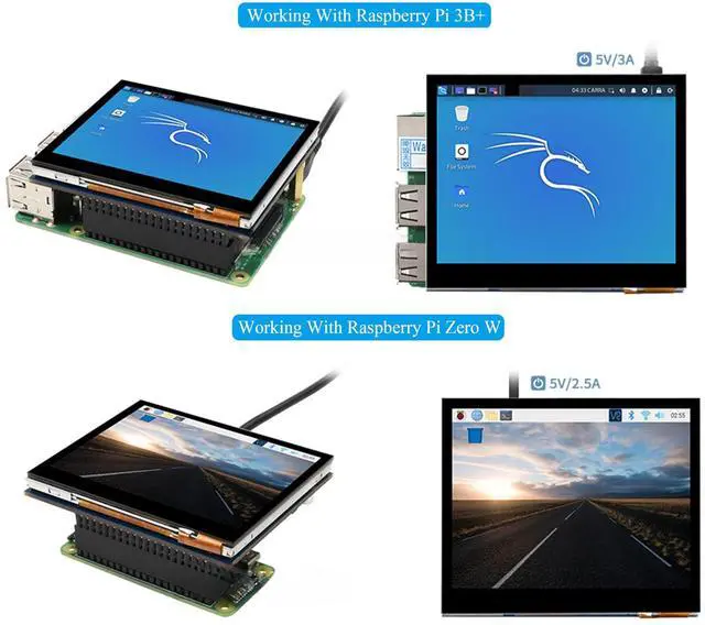 Alt view image 4 of 5 - UeeKKoo 3.5inch DPI LCD Compatible with Raspberry Pi 5/4B/3B+/3B/2B/Zero/Zero W/WH/Zero 2W, Capacitive Touch Screen, 640x480 Resolution IPS LCD,Toughened Glass Cover, Low Power