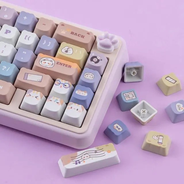 Alt view image 2 of 5 - TYRIXKI PBT Keycaps 135 Keys Cute Keycap Dye-Sublimation Party Cat Keycaps Mao Profile Custom Keycap for Cherry Gateron MX Swithes Mechanical Keyboards