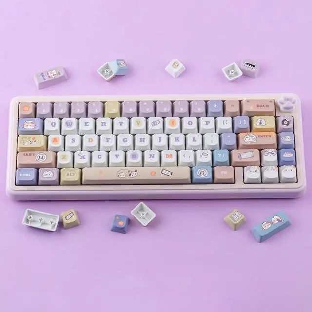 Alt view image 5 of 5 - TYRIXKI PBT Keycaps 135 Keys Cute Keycap Dye-Sublimation Party Cat Keycaps Mao Profile Custom Keycap for Cherry Gateron MX Swithes Mechanical Keyboards