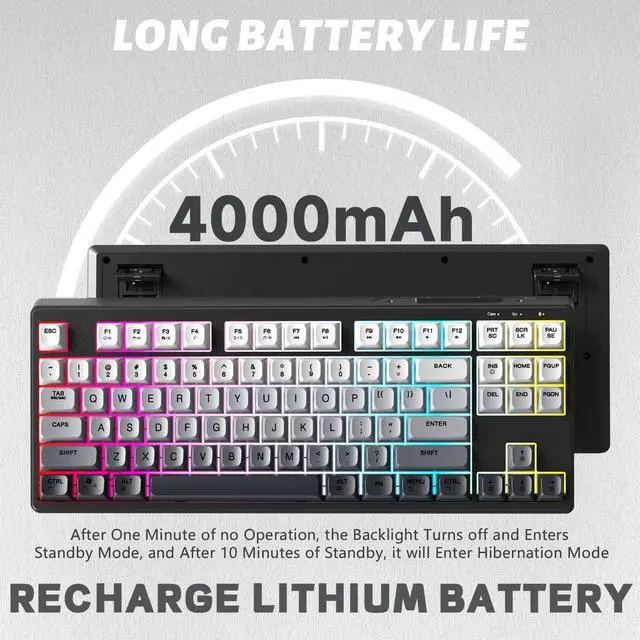 Alt view image 4 of 5 - ZIYOU LANG X Attack Shark M87 75% Wireless Gaming Keyboard Mechanical Feel Silent Rainbow Backlit Bluetooth/2.4Ghz PBT Gradient Keycaps Rechargeable 4000mAH Battery Ergonomic for MAC/Win/PC-Moonnight