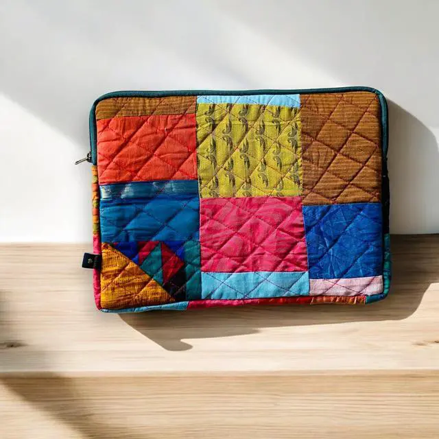 Alt view image 4 of 5 - Upcyclie Laptop Sleeve - Crafted from Recovered Materials - for iPad, Tablet, Laptop- 5 Screen Size Diagonal_Multicolor (Bright Indian Prints, 15 inches)