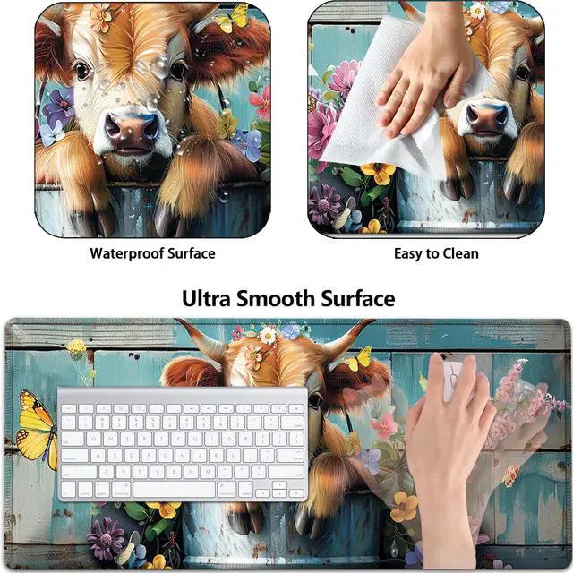 Alt view image 2 of 5 - Large Gaming Mouse Pad+ Keyboard Wrist Rest Set, Ergonomics Memory Foam Mouse Mat Wrist Rest Support for Home Office, Waterproof Extended Mousepad 31.5x11.8in, Cute Baby Cow in Bucket Desk Pad