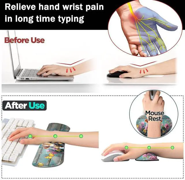 Alt view image 5 of 5 - Large Gaming Mouse Pad+ Keyboard Wrist Rest Set, Ergonomics Memory Foam Mouse Mat Wrist Rest Support for Home Office, Waterproof Extended Mousepad 31.5x11.8in, Cute Baby Cow in Bucket Desk Pad
