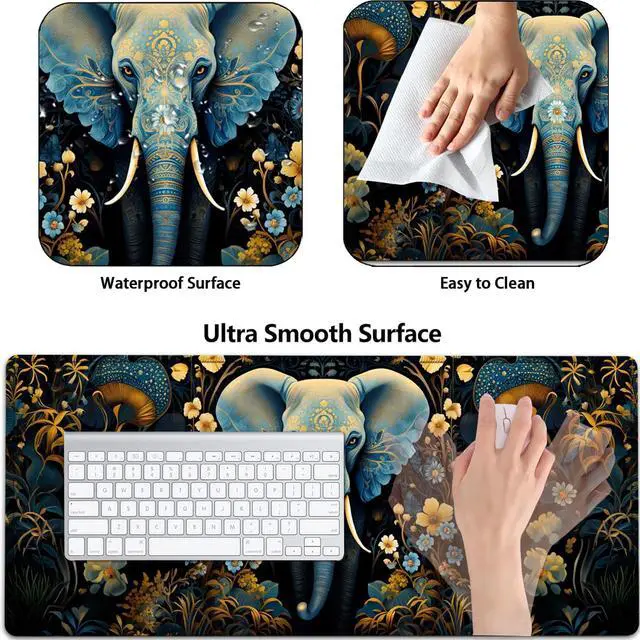 Alt view image 2 of 5 - Large Gaming Mouse Pad+ Keyboard Wrist Rest Set, Ergonomics Memory Foam Mouse Mat Wrist Rest Support, Waterproof Extended Mousepad 31.5x11.8in, Flowers Ornate Elephant Desk Pad
