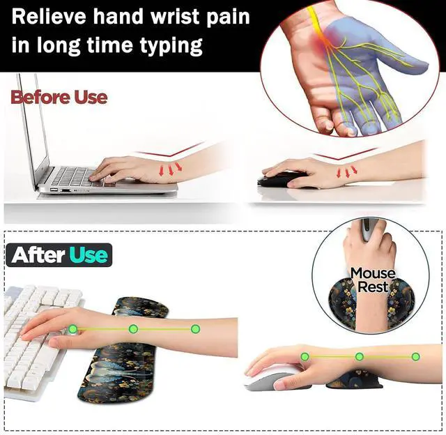 Alt view image 5 of 5 - Large Gaming Mouse Pad+ Keyboard Wrist Rest Set, Ergonomics Memory Foam Mouse Mat Wrist Rest Support, Waterproof Extended Mousepad 31.5x11.8in, Flowers Ornate Elephant Desk Pad