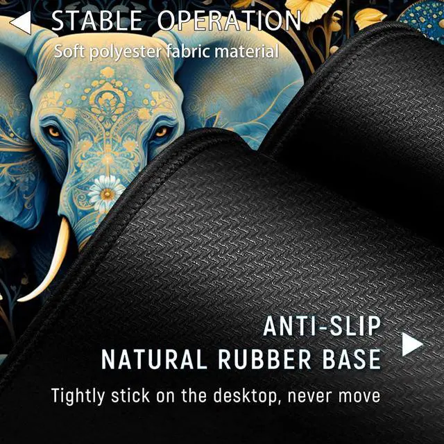 Alt view image 3 of 5 - Large Gaming Mouse Pad+ Keyboard Wrist Rest Set, Ergonomics Memory Foam Mouse Mat Wrist Rest Support, Waterproof Extended Mousepad 31.5x11.8in, Flowers Ornate Elephant Desk Pad