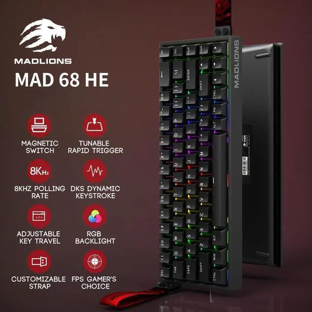 Alt view image 2 of 5 - ZMX MADLIONS MAD 68 HE Magnetic Switch RGB Gaming Keyboard,65% Hall Effect Rapid Trigger Adjustable Actuation Hot Swap Wired Mechanical Keyboard with PBT Keycaps PC/Mac Gamer (Black)
